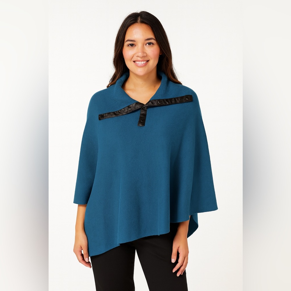 Chico's Travelers Pullover Sweater/Poncho Women’s L/XL Blue Cashmere Blend